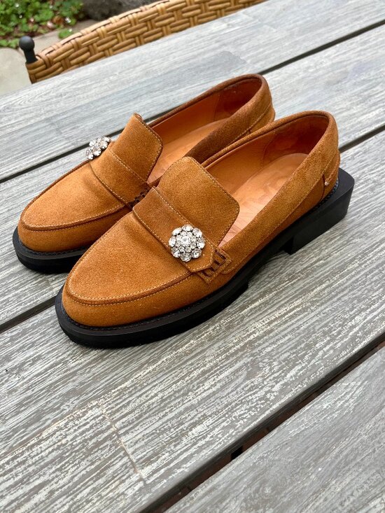 Ganni Shoes - Ganni Suede Crystal-Embellished Loafers *fit like a 6*